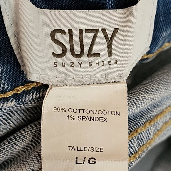 Suzy Shier Two Tone Stretch Denim Front Slit Midi Pencil Skirt - Picture 3 of 3